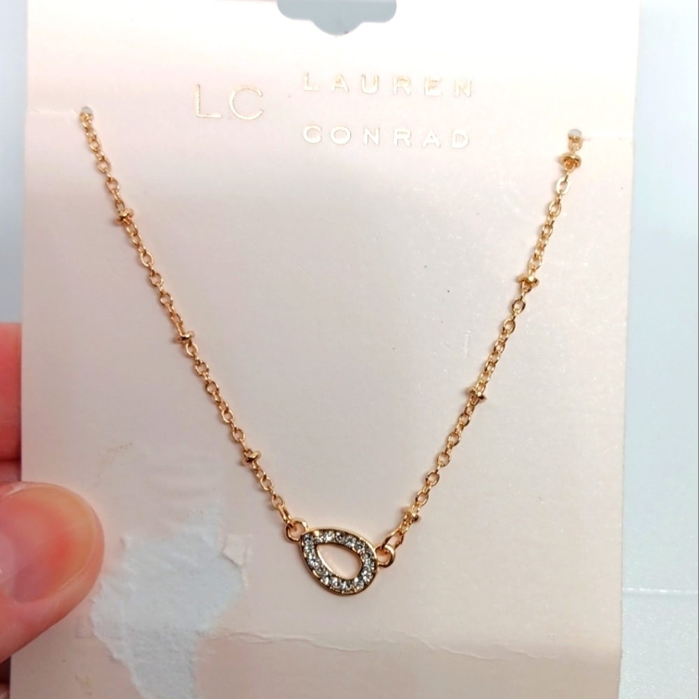 Lauren Conrad Dainty Necklace Teardrop 16" Summer Beach Minimalist Gold Colored